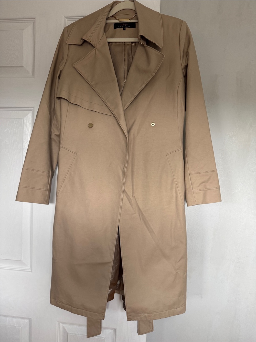 Trina Turk Tan Double-Breasted Trench Coat